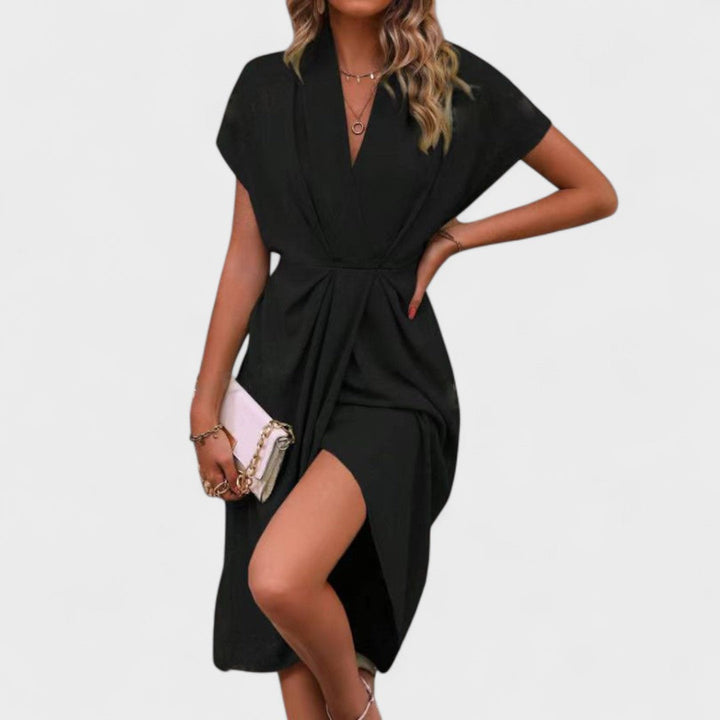 Tihana | Midikleid mit V-Ausschnitt und Taillenfalten