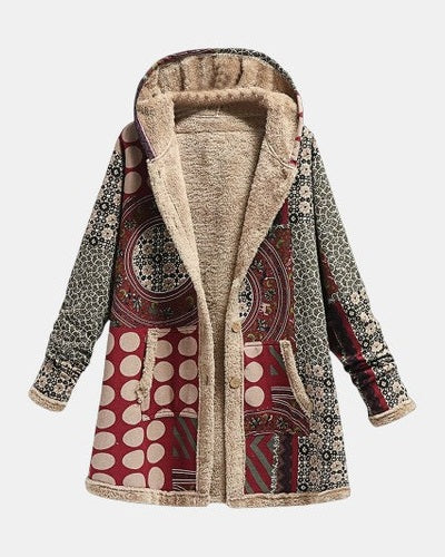 Silke - Bordeauxroter Sherpa-Mantel mit geometrischem Muster