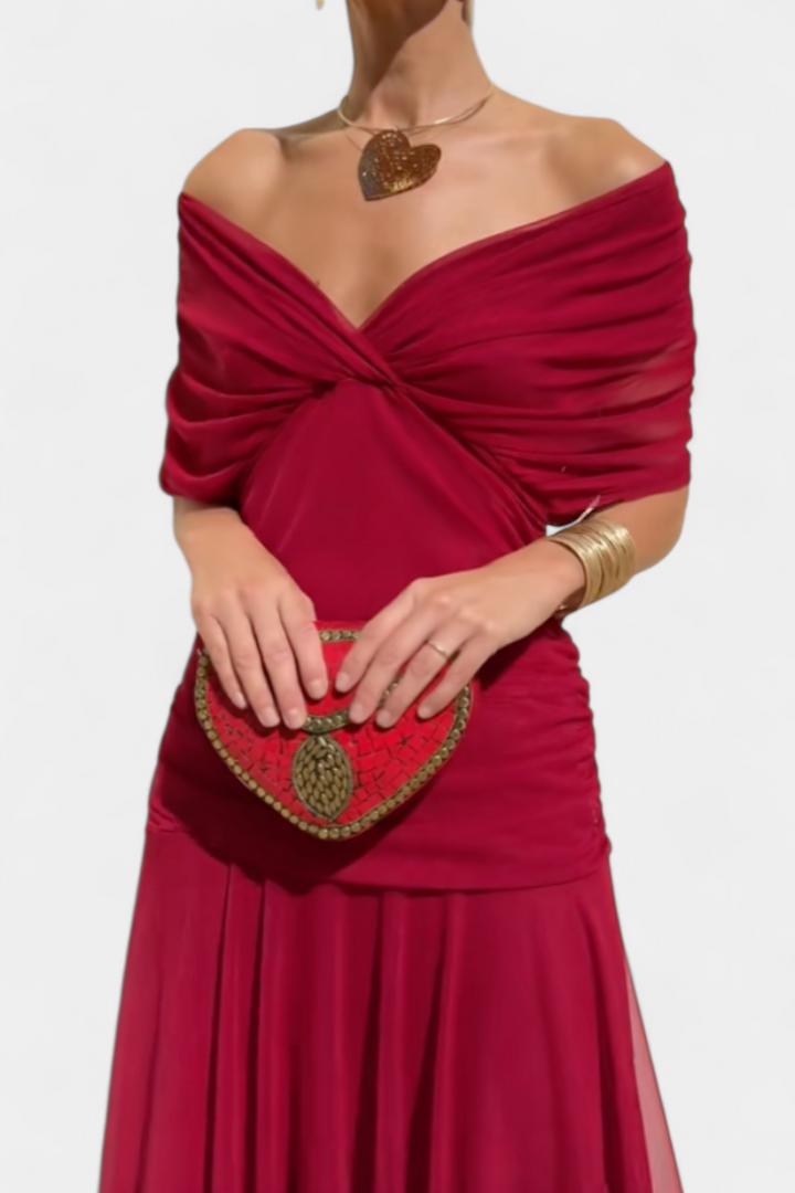 Magda | Langes Blumenkleid mit V-Ausschnitt und Plisseetaille