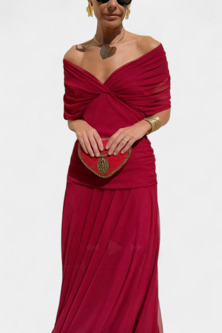 Magda | Langes Blumenkleid mit V-Ausschnitt und Plisseetaille