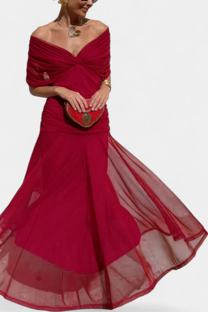 Magda | Langes Blumenkleid mit V-Ausschnitt und Plisseetaille
