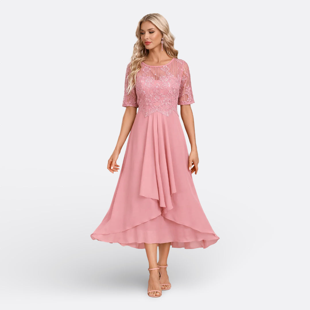 Mariana | Marineblaues Spitzenkleid mit kurzen Ärmeln