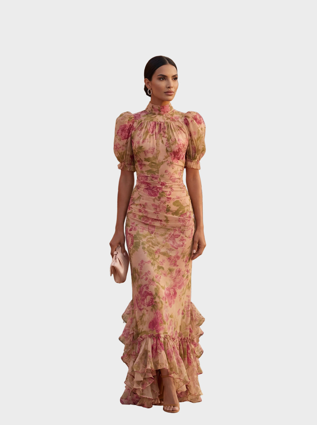 Rosario | Chiffonkleid mit Aquarell-Blumendruck