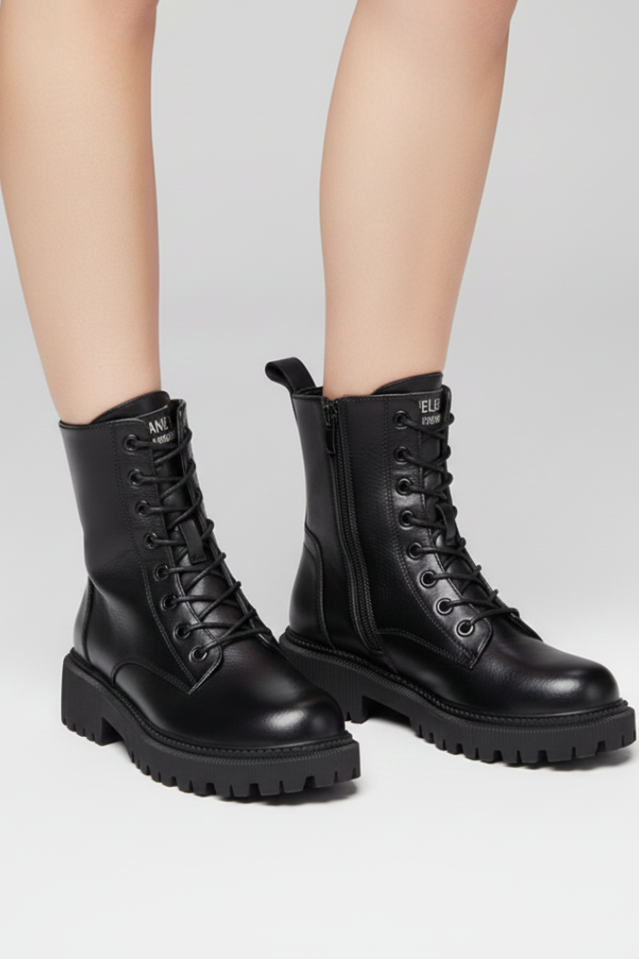Rebecca | Schnürstiefel mit Seitenreissverschluss und massiver Sohle