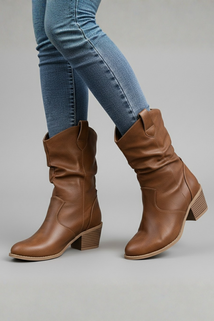 Selena | Wadenstiefel mit Zugschlaufen und Blockabsatz