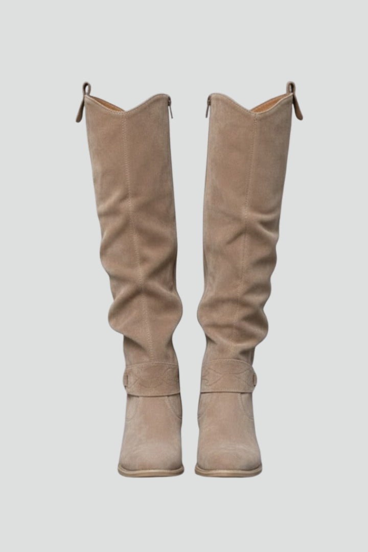 Jasmine | Overknee-Stiefel mit gerafftem Schaft und flachem Absatz