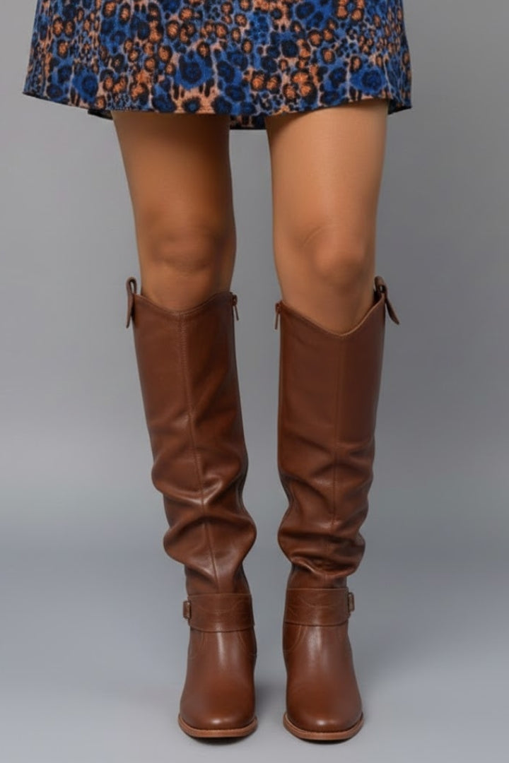 Jasmine | Overknee-Stiefel mit gerafftem Schaft und flachem Absatz