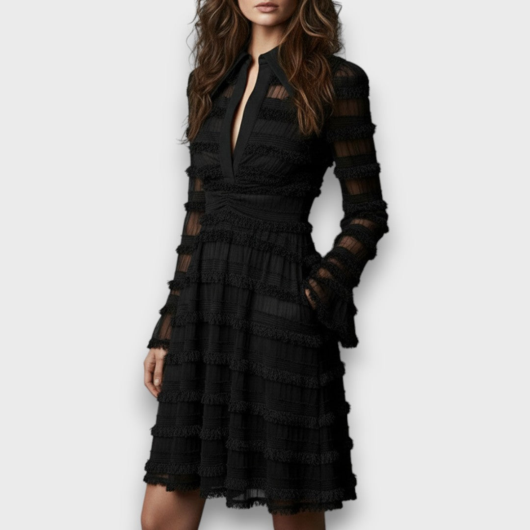 Paulina | Transparentes Midikleid mit Fransendetails