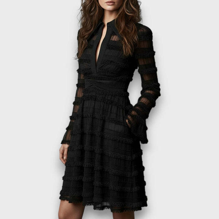 Paulina | Transparentes Midikleid mit Fransendetails