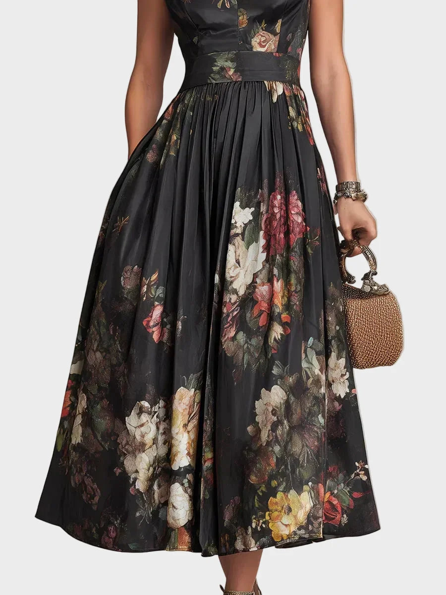 Elsa | Plissiertes Midikleid mit Blumenmuster