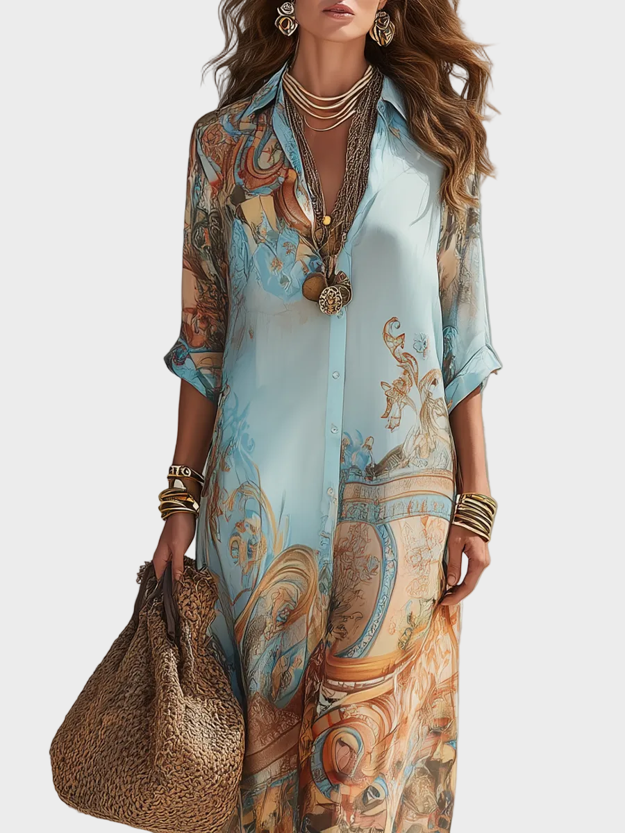 Loisa | Hemdblusenkleid mit mediterranem Muster