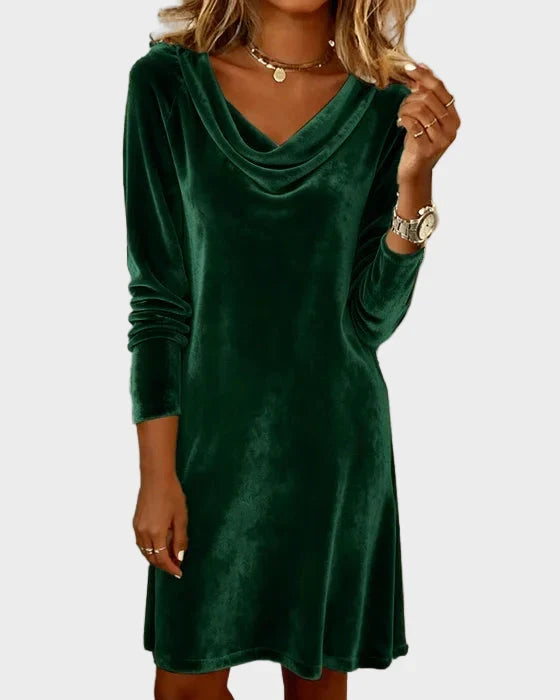 Frosina | Samtkleid mit Wasserfall-Ausschnitt