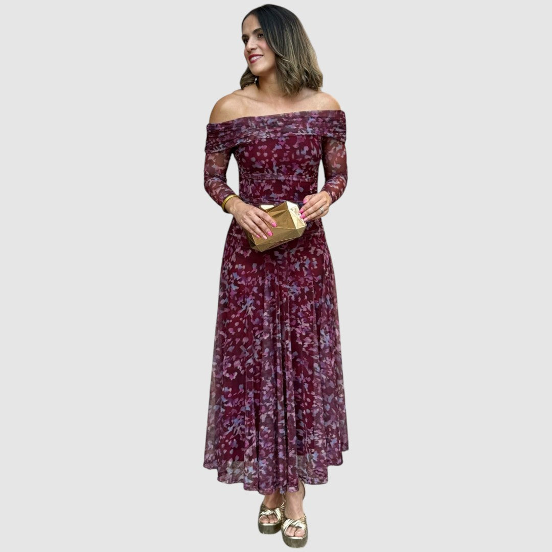 Dana | Abendkleid mit schulterfreiem Ausschnitt und Blumenmuster