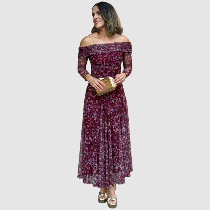Dana | Abendkleid mit schulterfreiem Ausschnitt und Blumenmuster