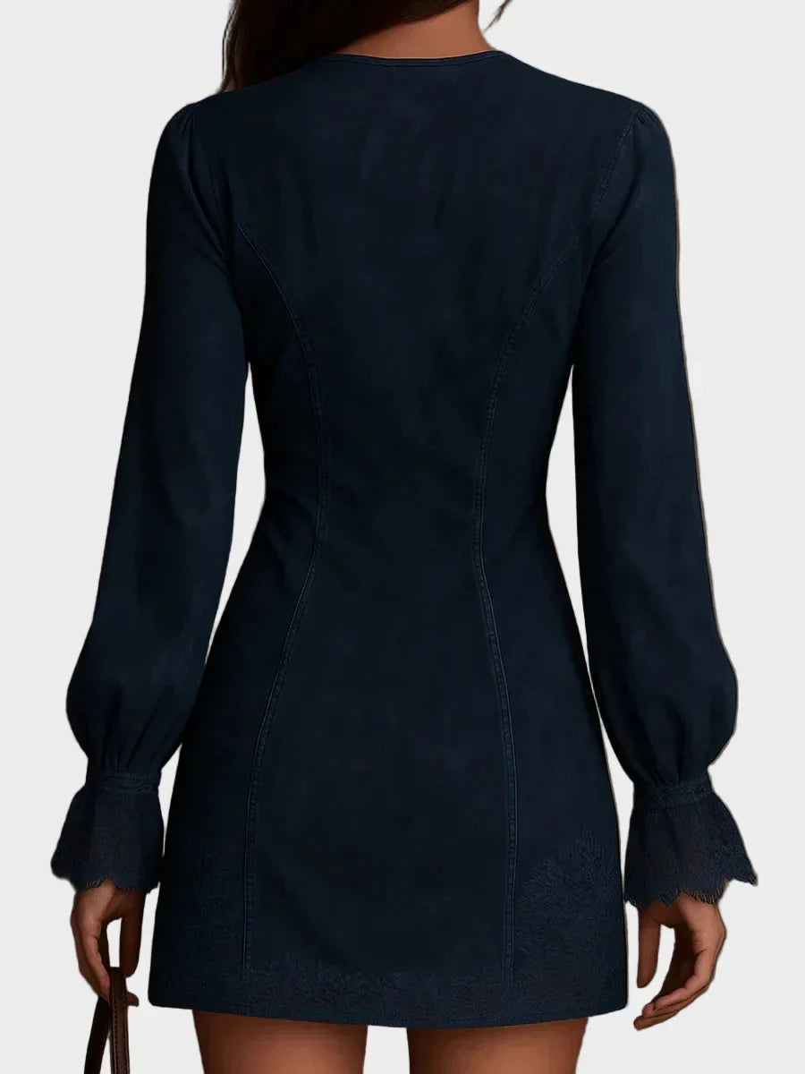 Jasmine | Blaues Wildleder-Minikleid mit Spitze
