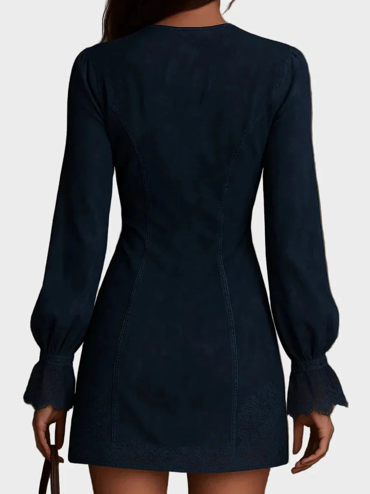 Jasmine | Blaues Wildleder-Minikleid mit Spitze