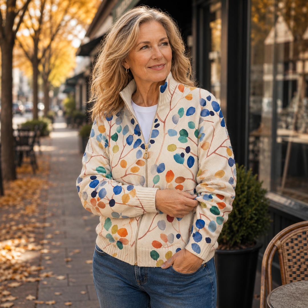 Imogene | Cardigan mit botanischem Blätterdruck
