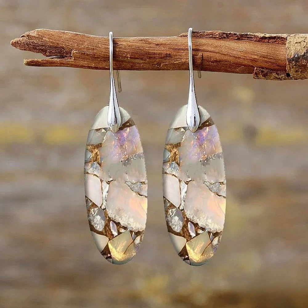 Vintage Oval Stone Ohrringe aus Naturmaterialien