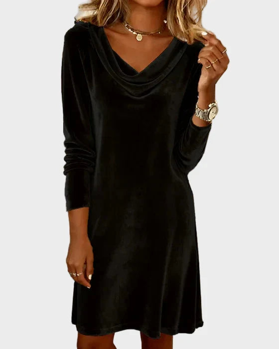 Frosina | Samtkleid mit Wasserfall-Ausschnitt