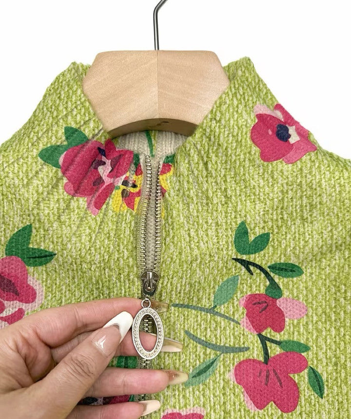 Constance | Rosa Blumen-Cardigan mit Reissverschluss