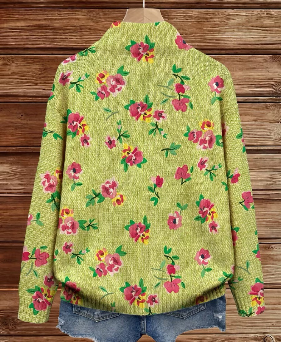 Constance | Rosa Blumen-Cardigan mit Reissverschluss