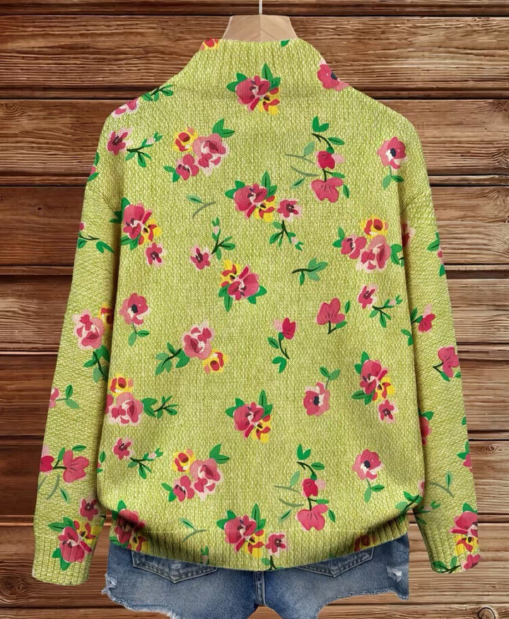 Constance | Rosa Blumen-Cardigan mit Reissverschluss