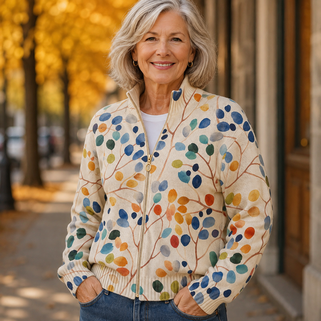 Imogene | Cardigan mit botanischem Blätterdruck