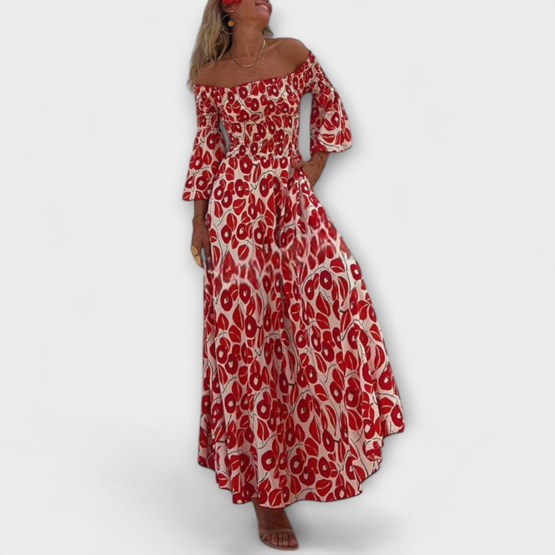 Sienna - Urlaubstaugliches schulterfreies Maxikleid