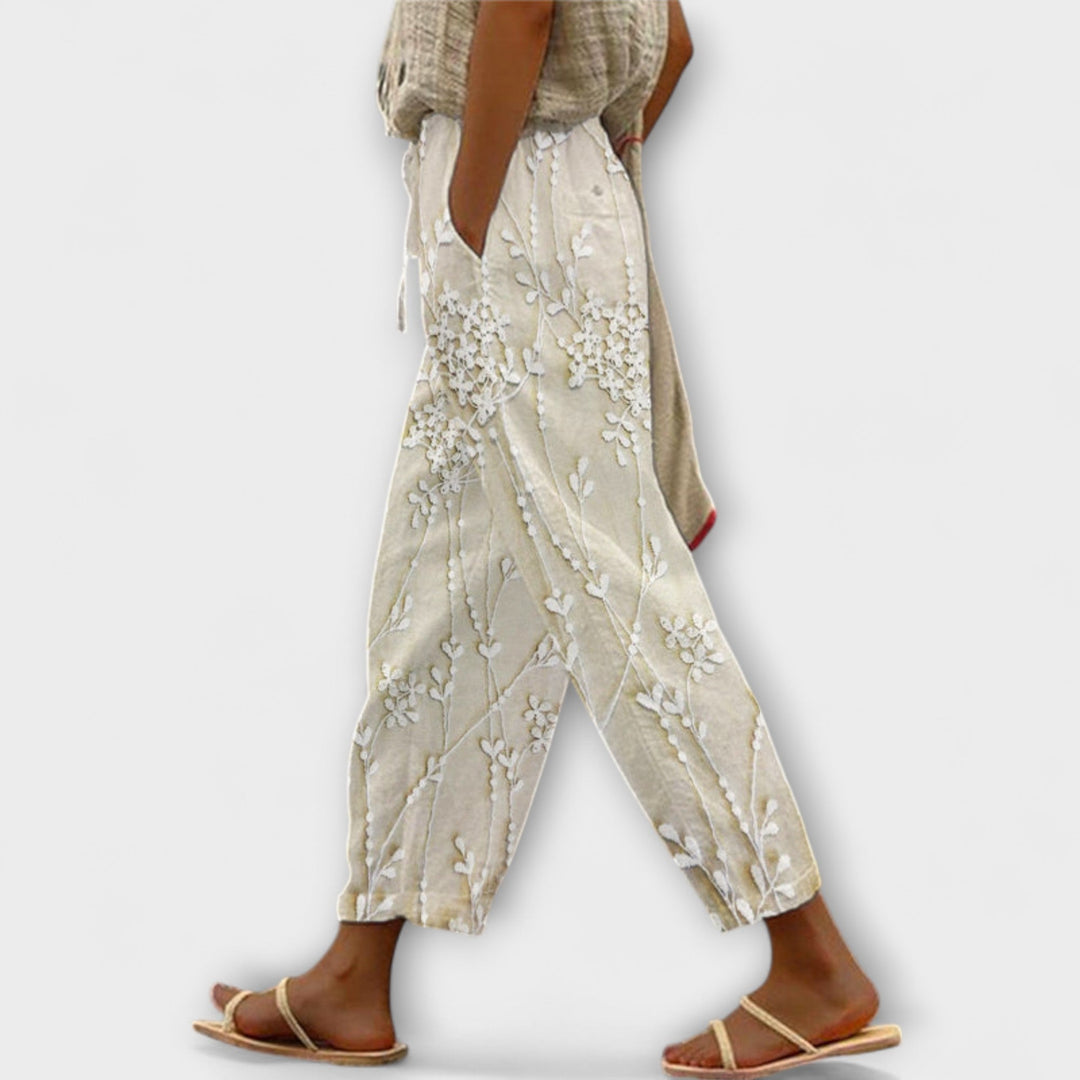 Zoey - Bedruckte Hose mit Weinlaub-Muster