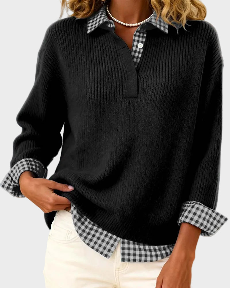 Viktoria | Bunter Pullover mit Karo-Patchwork