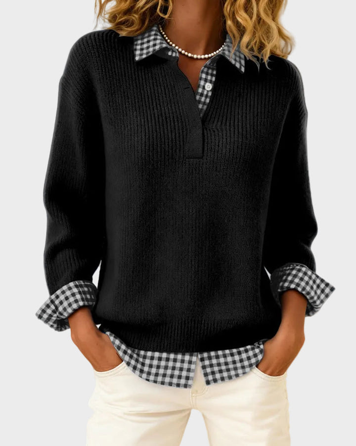Viktoria | Bunter Pullover mit Karo-Patchwork