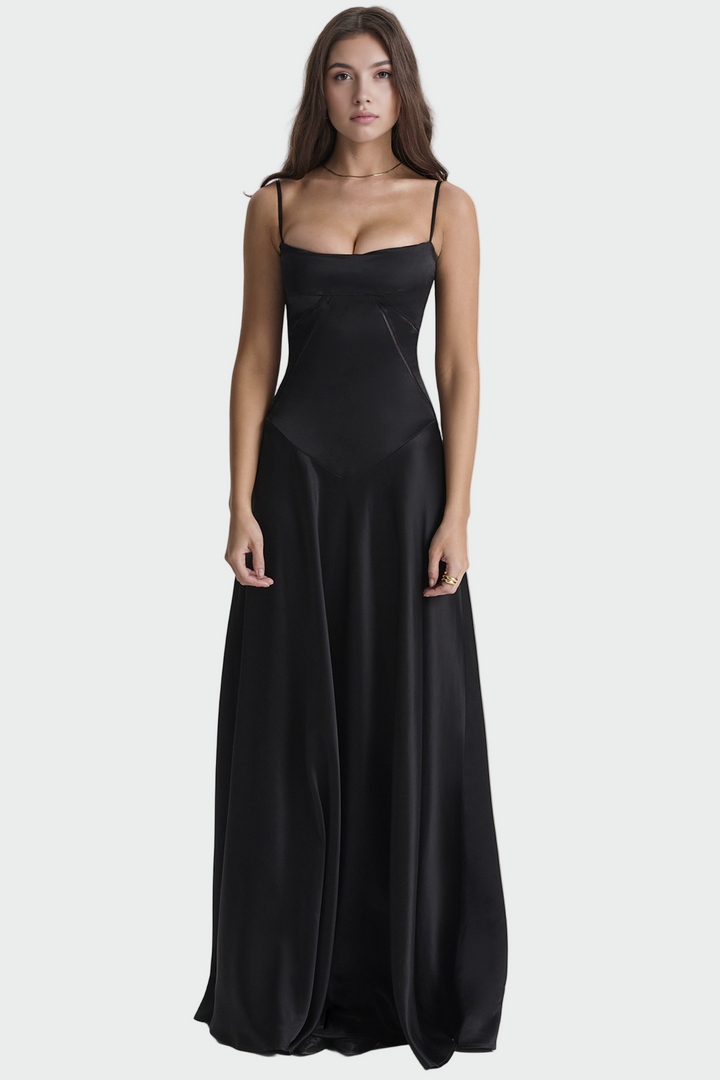 Viktoria | Satin-Maxikleid mit schmalen Trägern