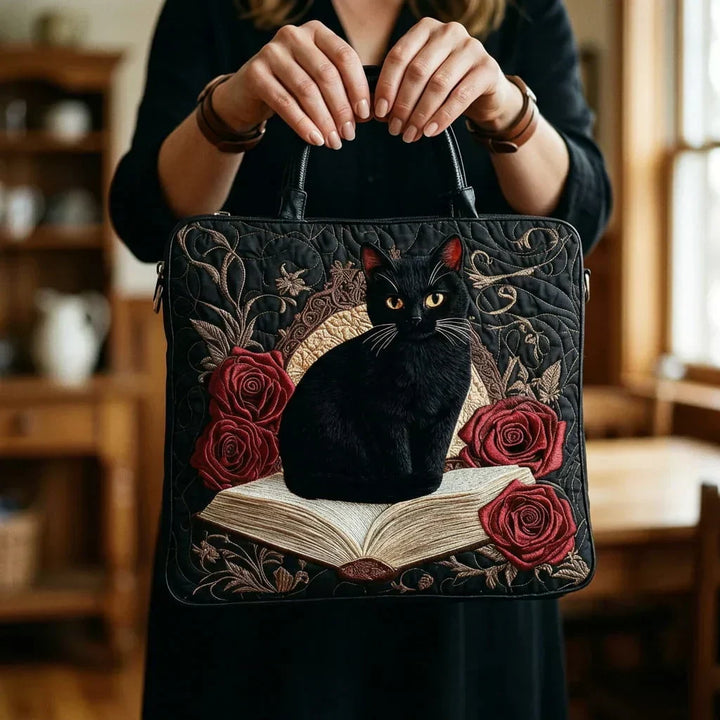 Schwarze Katze & Bücher | Gesteppte Shopper-Tasche