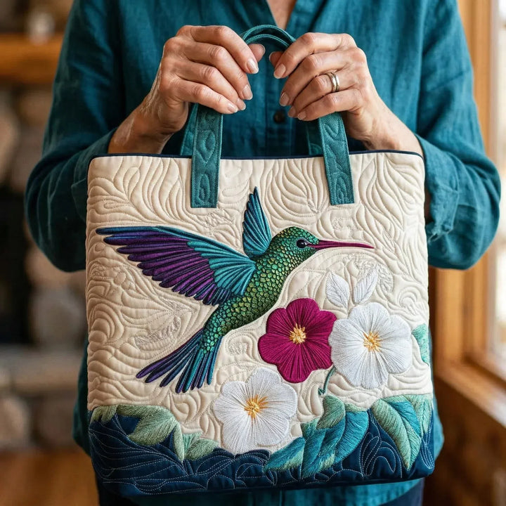 Kolibri & Weisse Blüten II | Gesteppte Shopper-Tasche