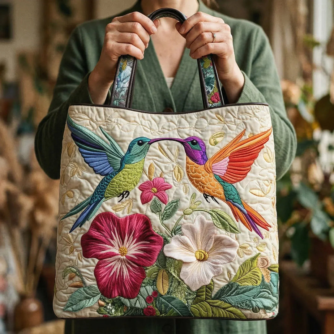 Kolibri & Weisse Blüten | Gesteppte Shopper-Tasche