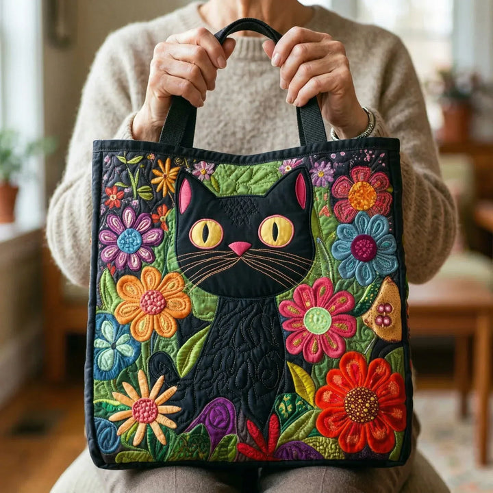 Magische Schwarze Katze | Gesteppte Shopper-Tasche