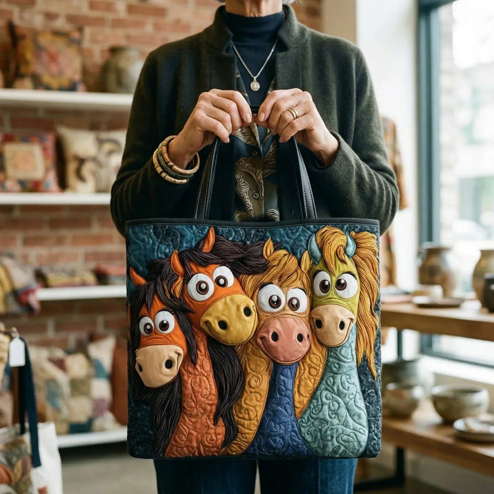 Fröhliches Pony | Gesteppte Shopper-Tasche
