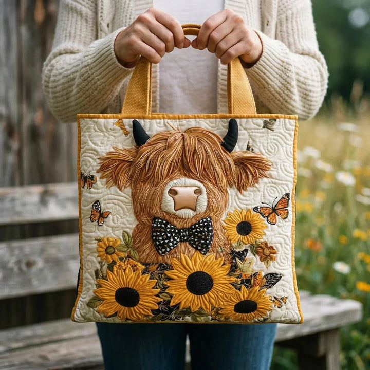 Hochlandrind & Sonnenblumen | Gesteppte Shopper-Tasche