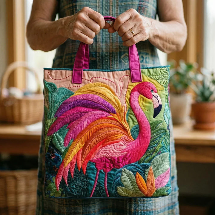 Bunter Flamingo | Gesteppte Shopper-Tasche