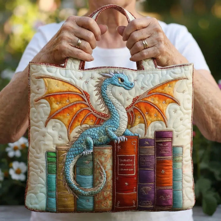 Grüner Drache – Bücherwächter | Gesteppte Shopper-Tasche