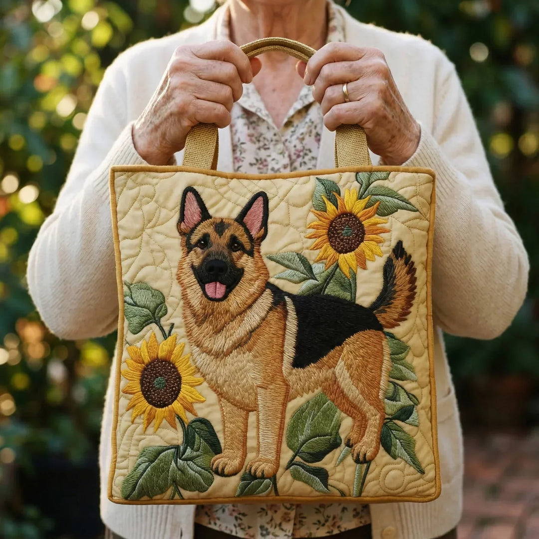 Deutscher Schäferhund & Blumen | Gesteppte Shopper-Tasche