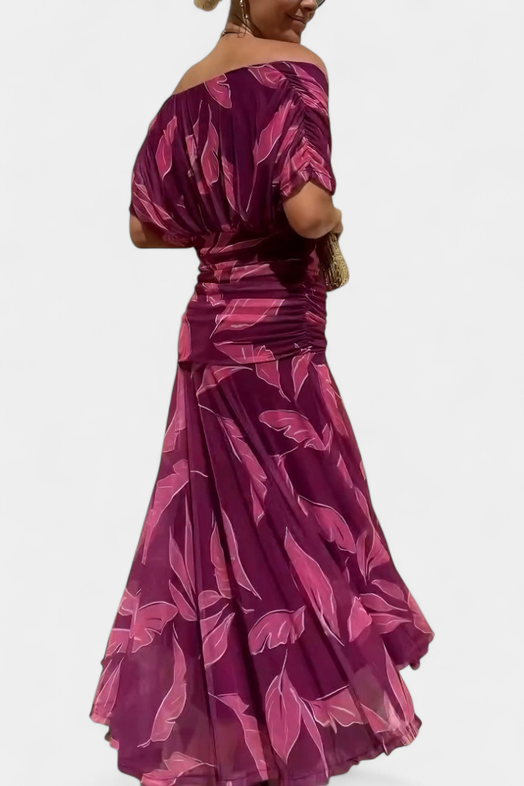 Magda | Langes Blumenkleid mit V-Ausschnitt und Plisseetaille