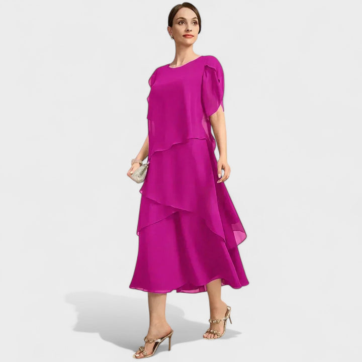 Denise | Zweilagiges Chiffonkleid mit transparenten Ärmeln