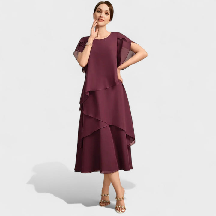Denise | Zweilagiges Chiffonkleid mit transparenten Ärmeln
