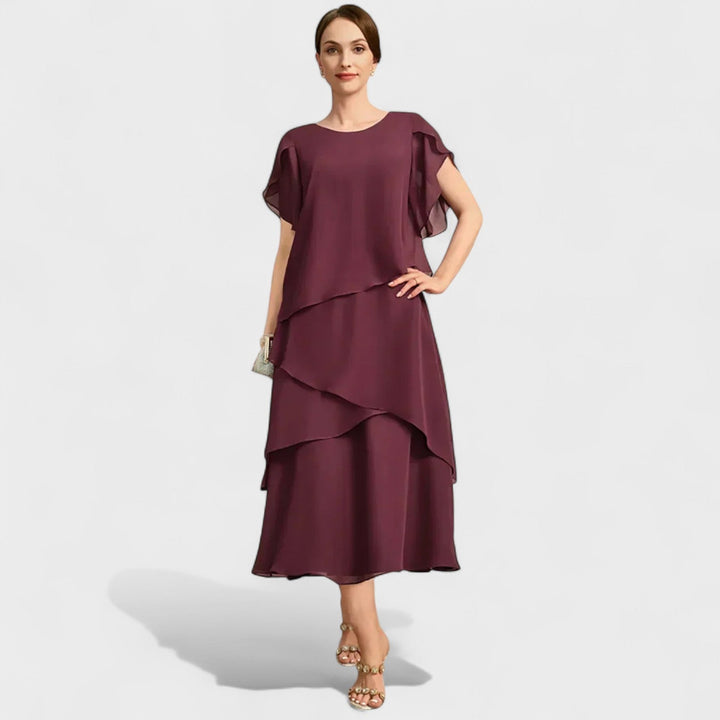 Denise | Zweilagiges Chiffonkleid mit transparenten Ärmeln