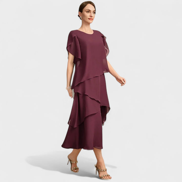 Denise | Zweilagiges Chiffonkleid mit transparenten Ärmeln