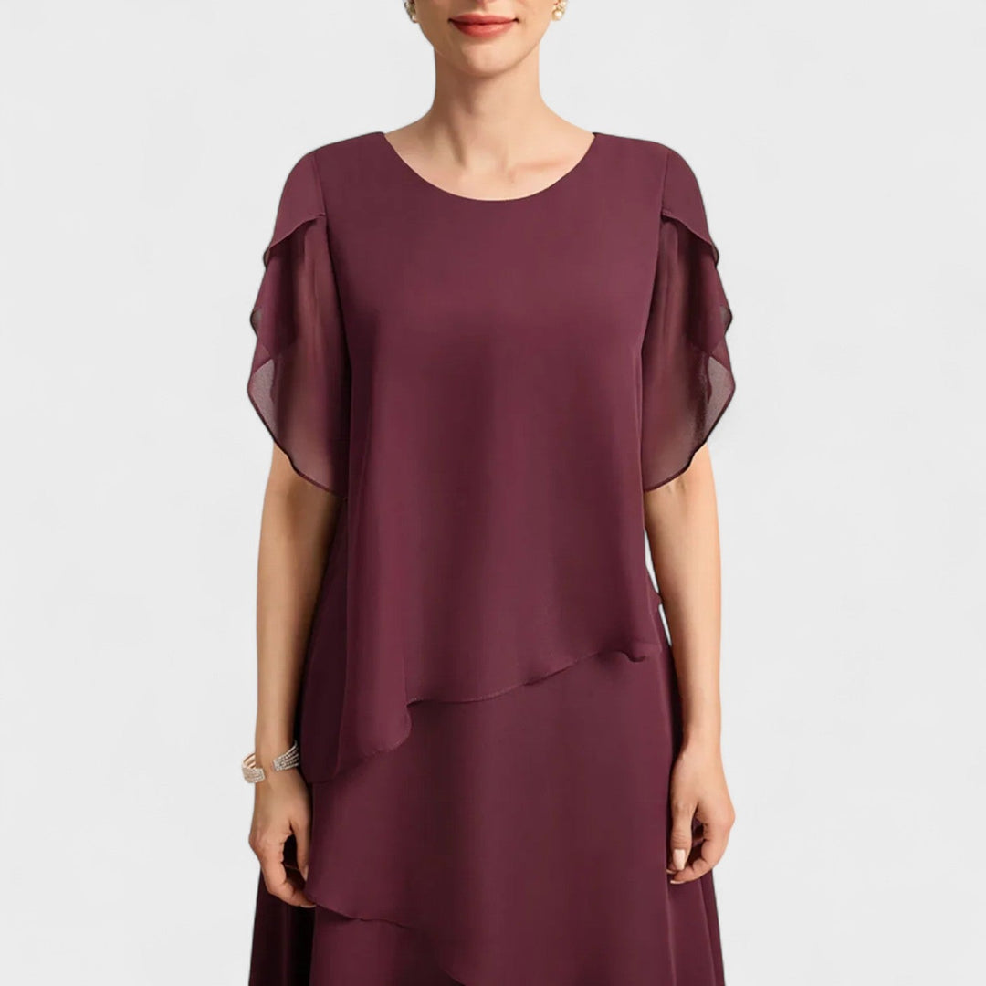 Denise | Zweilagiges Chiffonkleid mit transparenten Ärmeln