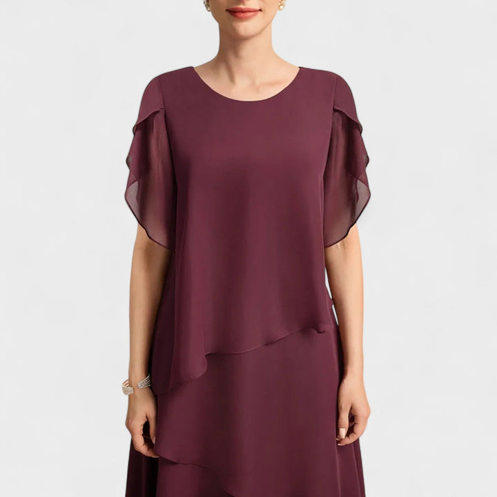 Denise | Zweilagiges Chiffonkleid mit transparenten Ärmeln