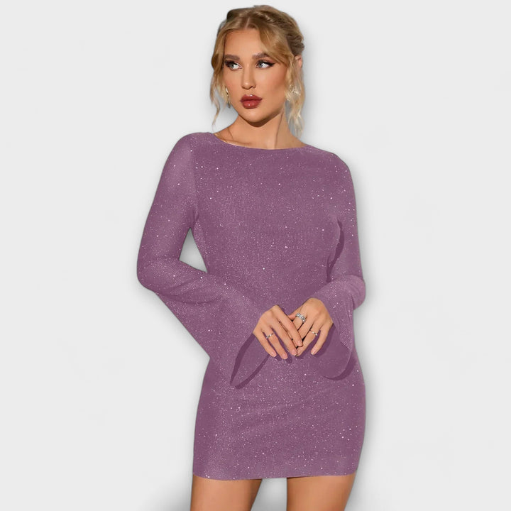 Vivienne | Rückenfreies Paillettenkleid mit langen Ärmeln