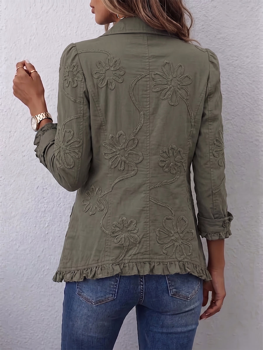 Kamberly - Boho-Chic-Jacke mit Blumenstickerei und Rüschen